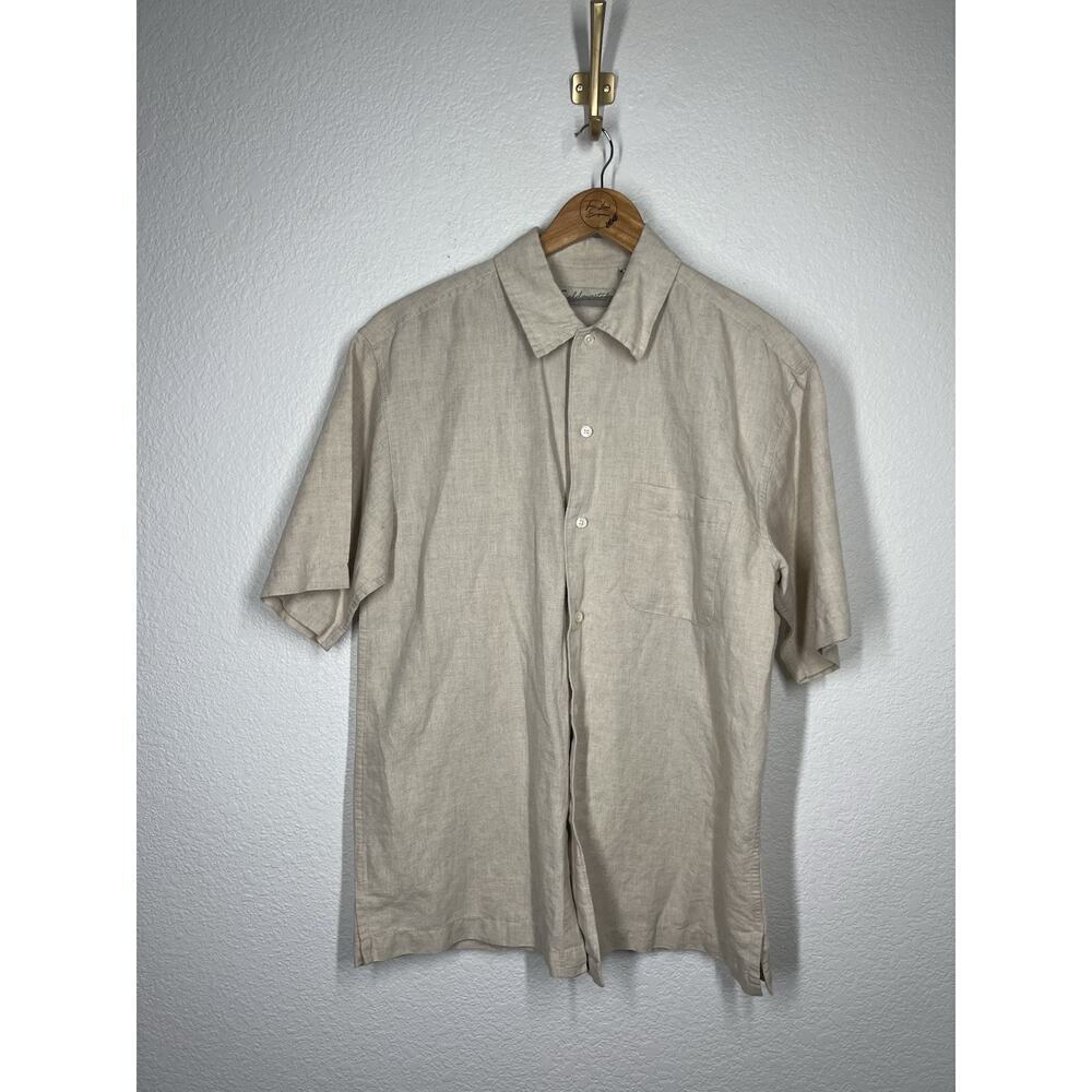 Vintage Fieldmaster Button Down Shirt Medium Linen Cotton Short Sleeves
